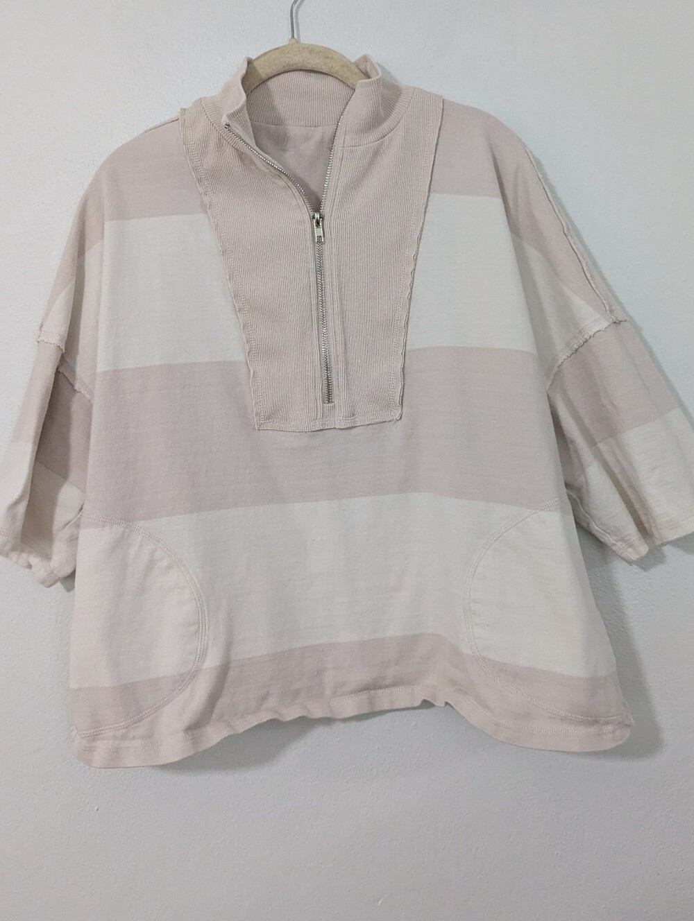 Free People FP Movement Retro Rugby Top Quarter Zip Beige White Small S